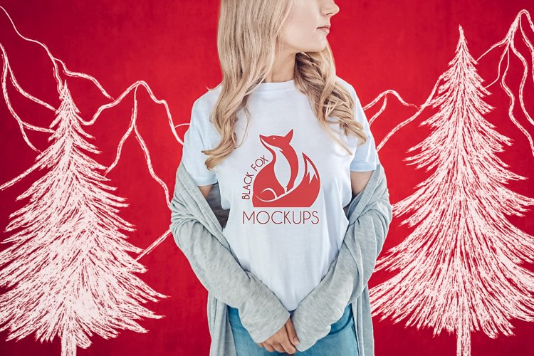 Christmas Xmas Winter White women t-shirt model mockup JPEG