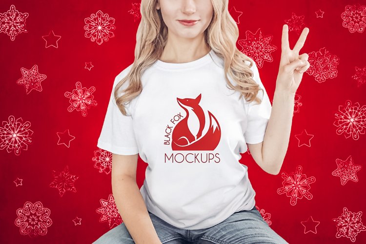 Christmas Xmas Winter White women t-shirt model mockup JPEG