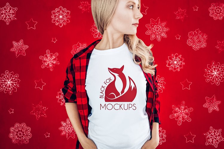 Christmas Xmas Winter White women t-shirt model mockup JPEG
