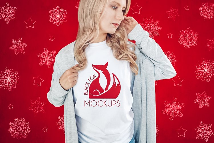 Christmas Xmas Winter White women t-shirt model mockup JPEG