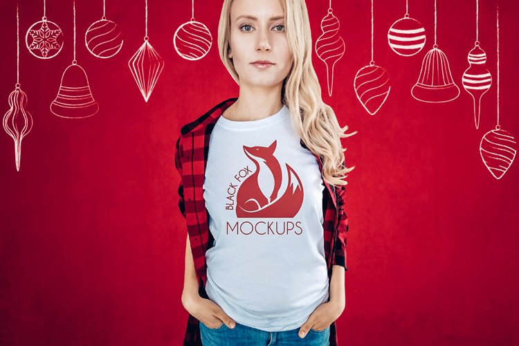 Christmas Xmas Winter White women t-shirt model mockup JPEG