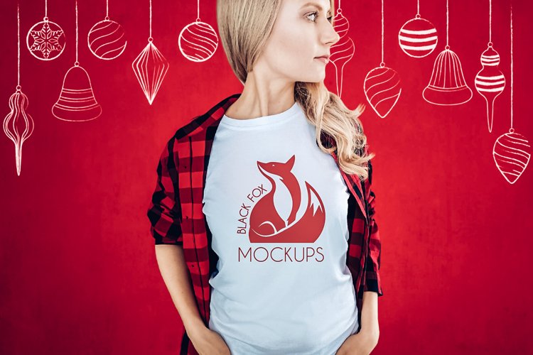 Christmas Xmas Winter White women t-shirt model mockup JPEG