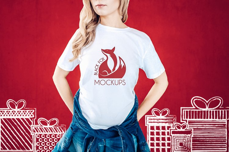 Christmas Xmas Winter White women t-shirt model mockup JPEG