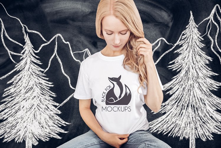 Christmas Xmas Winter White women t-shirt model mockup JPEG