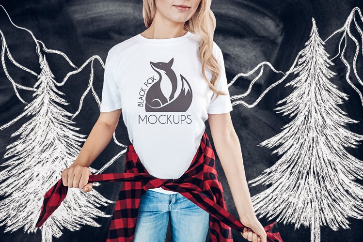 Christmas Xmas Winter White women t-shirt model mockup JPEG