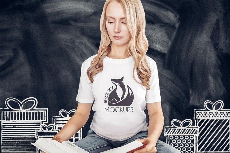 Christmas Xmas Winter White women t-shirt model mockup JPEG