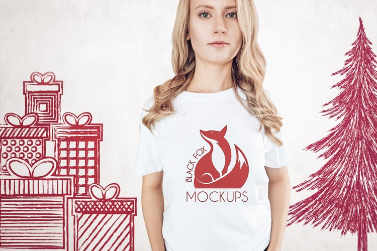 Christmas Xmas Winter White women t-shirt model mockup JPEG