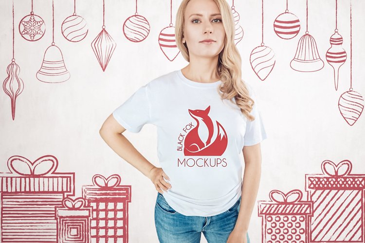 Christmas Xmas Winter White women t-shirt model mockup JPEG