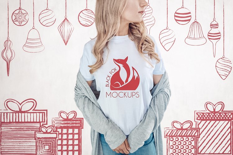 Christmas Xmas Winter White women t-shirt model mockup JPEG