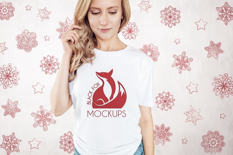 Christmas Xmas Winter White women t-shirt model mockup JPEG