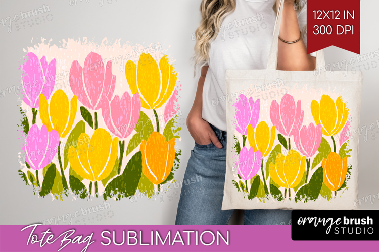 Tulip Modern Floral Tote Bag Sping Flower Tote Bag PNG