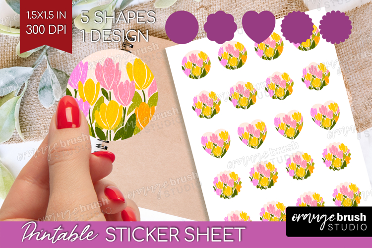 Tulip Modern Floral Round Sticker Sping Flower Printable