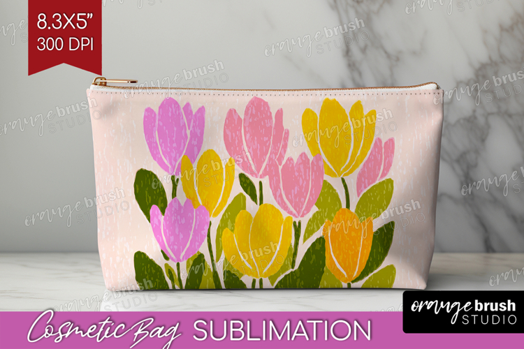 Tulip Modern Floral Cosmetic Bag Sping Flower Makeup Bag PNG