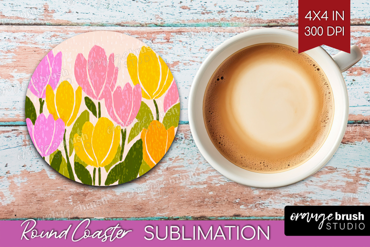 Tulip Modern Floral Round Coaster Sping Flower Coaster PNG