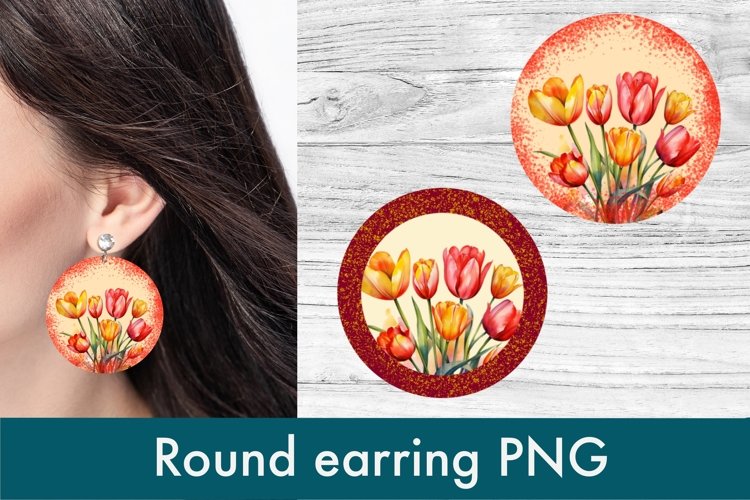 Round earring sublimation | Flower tulip earring