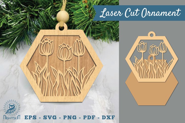 Tulip flower Laser Cut Ornament SVG example image 1