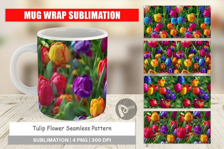 Mug Wrap Design Tulip Flower Pattern