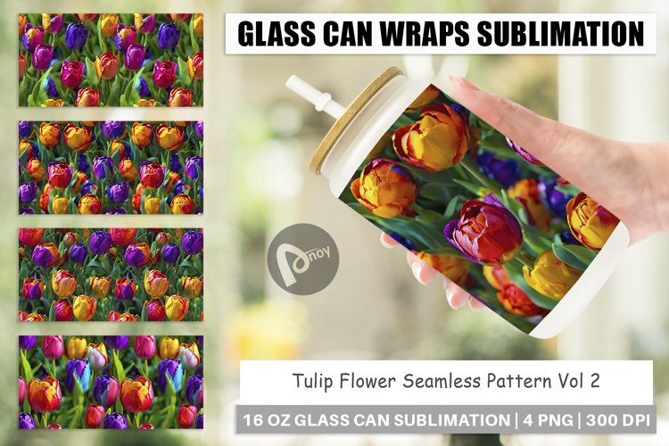 Glass Can Wraps Tulip Flower Pattern