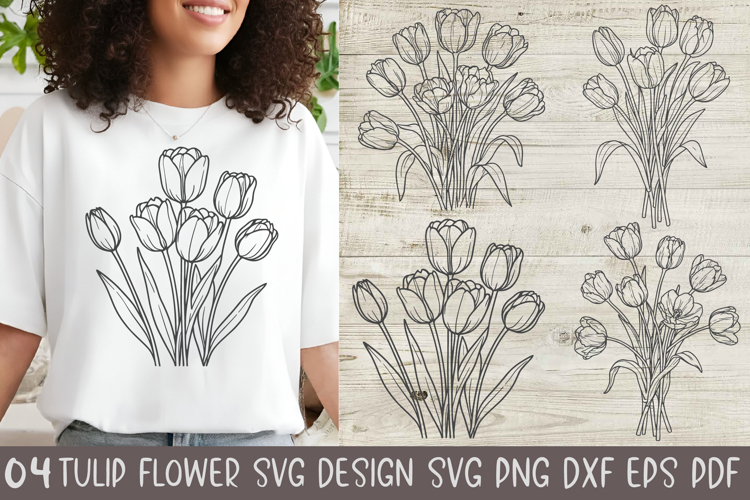 Tulip Flowers Svg,4 Flower Svg Cut Files
