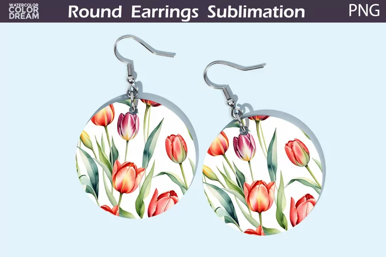 Tulip Round Earrings | Spring Flowers Earrings Sublimation