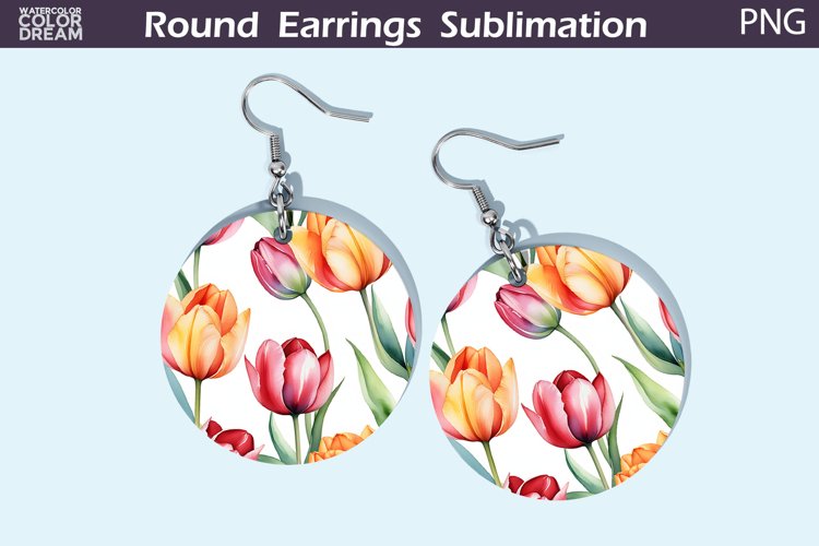Tulip Round Earrings | Spring Flowers Earrings Sublimation example image 1