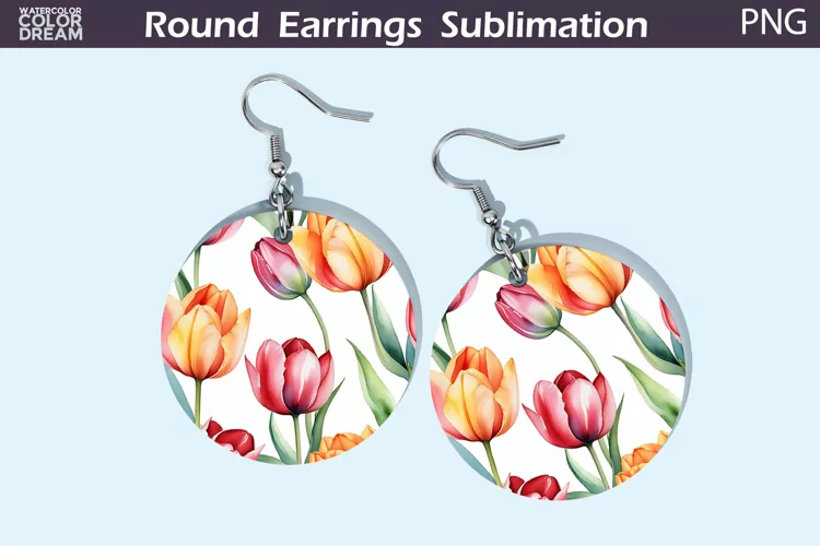 Tulip Round Earrings | Spring Flowers Earrings Sublimation