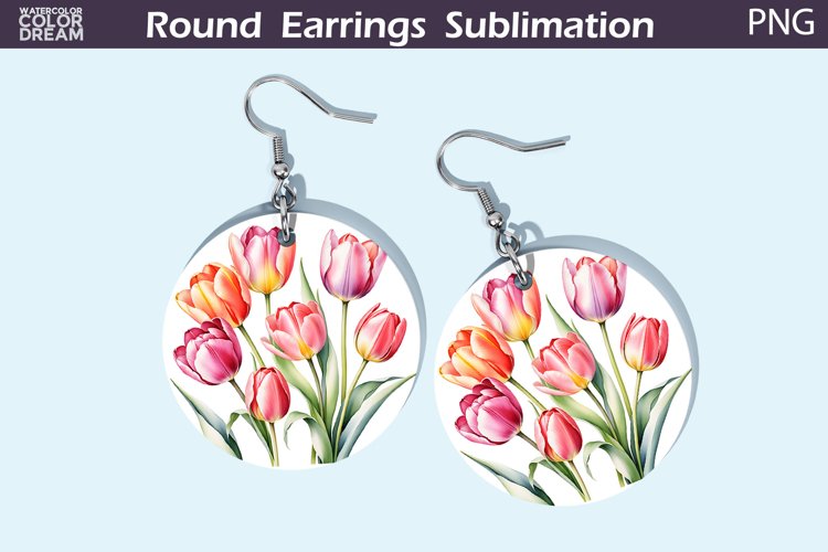 Tulip Round Earrings | Spring Flowers Earrings Sublimation example image 1