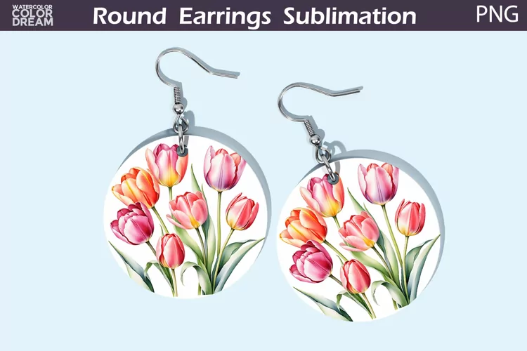 Tulip Round Earrings | Spring Flowers Earrings Sublimation