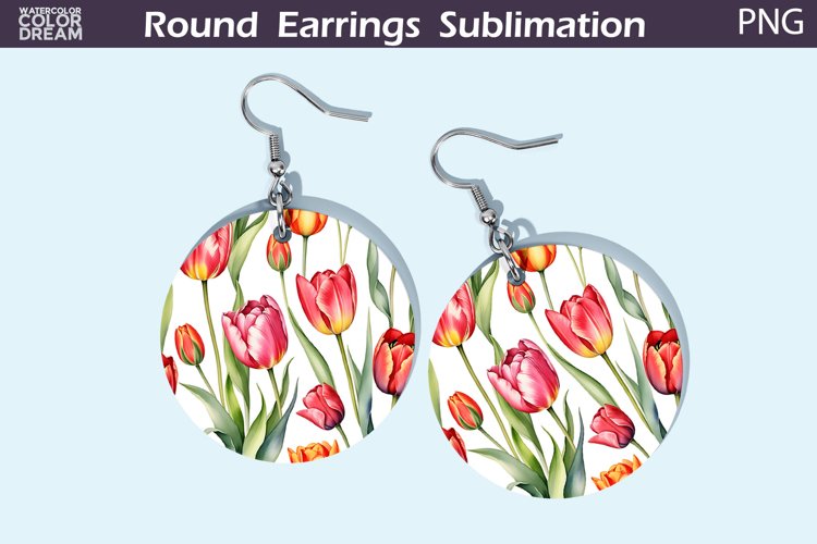 Tulip Round Earrings | Spring Flowers Earrings Sublimation example image 1