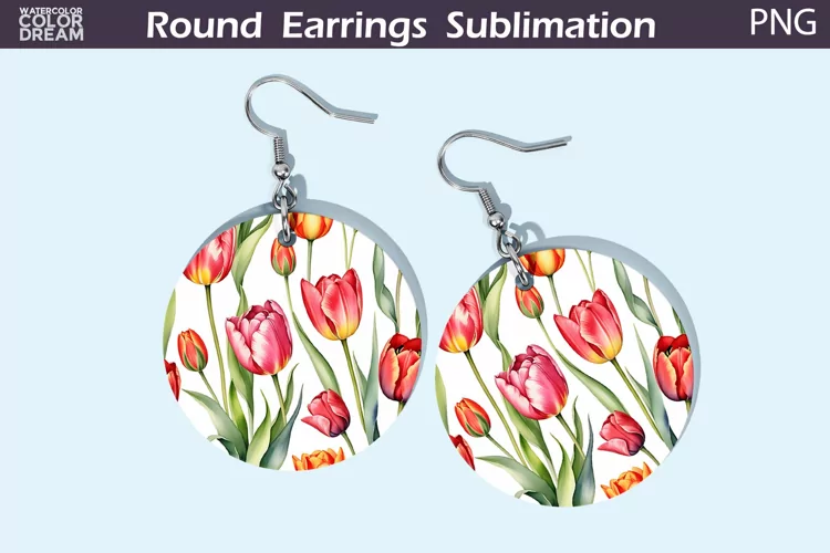 Tulip Round Earrings | Spring Flowers Earrings Sublimation