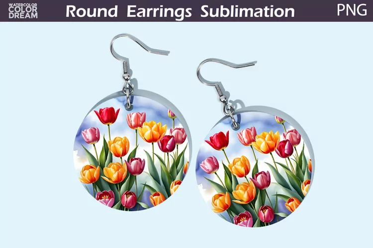 Tulip Round Earrings | Spring Flowers Earrings Sublimation