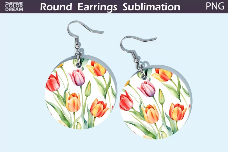 Tulip Round Earrings | Spring Flowers Earrings Sublimation