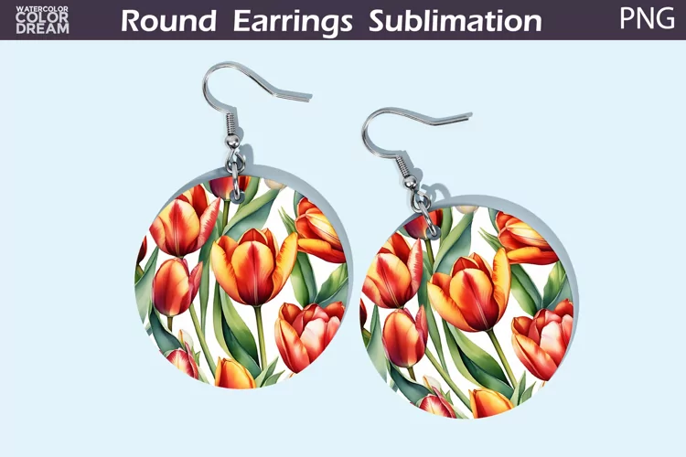 Tulip Round Earrings | Spring Flowers Earrings Sublimation