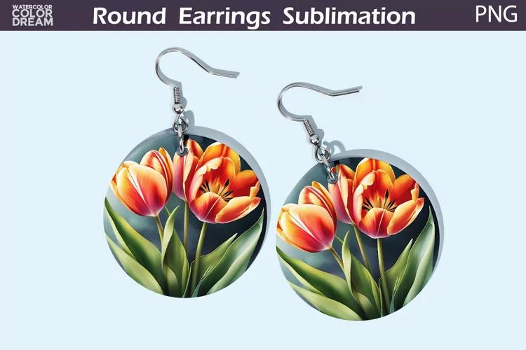 Tulip Round Earrings | Spring Flowers Earrings Sublimation