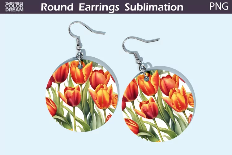 Tulip Round Earrings | Spring Flowers Earrings Sublimation