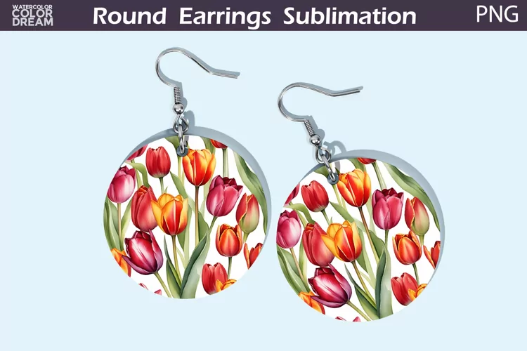 Tulip Round Earrings | Spring Flowers Earrings Sublimation