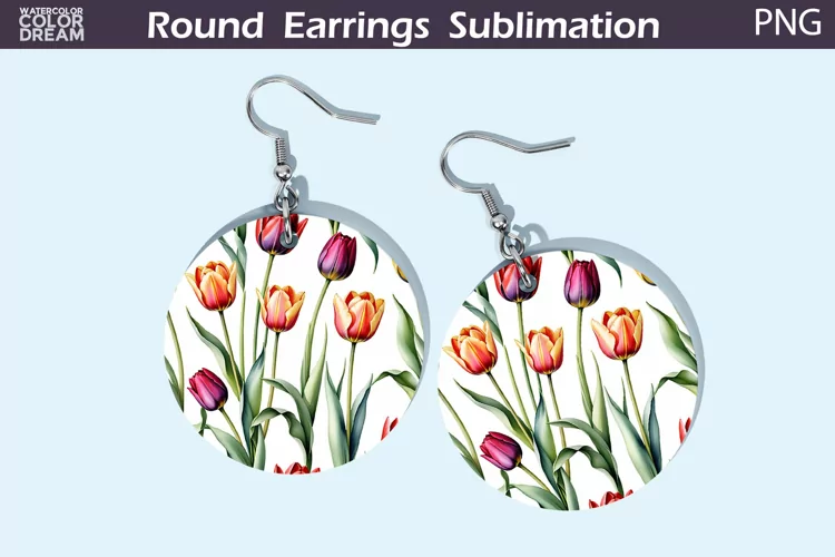 Watercolor Tulip Round Earrings | Spring Flowers Earrings