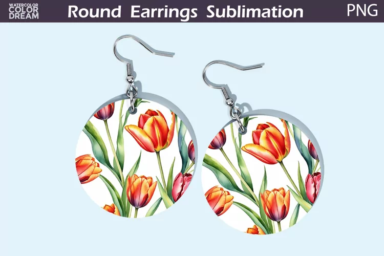 Watercolor Tulip Round Earrings | Spring Flowers Earrings