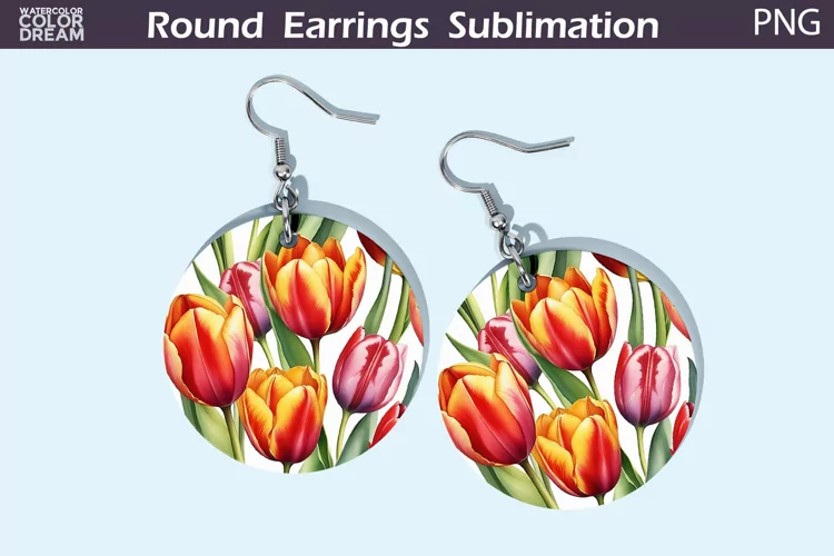 Watercolor Tulip Round Earrings | Spring Flowers Earrings