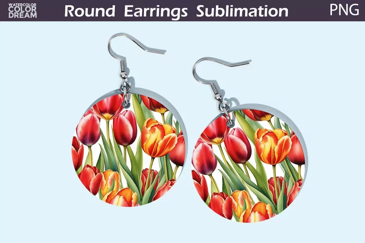 Watercolor Tulip Round Earrings | Spring Flowers Earrings