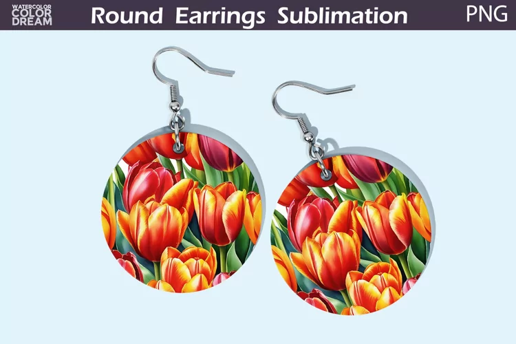 Watercolor Tulip Round Earrings | Spring Flowers Earrings