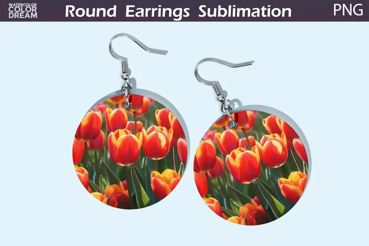 Watercolor Tulip Round Earrings | Spring Flowers Earrings