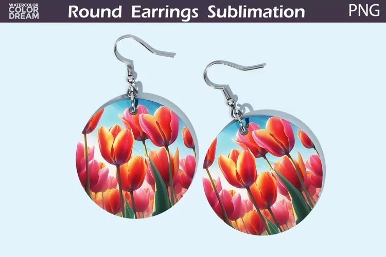 Watercolor Tulip Round Earrings | Spring Flowers Earrings