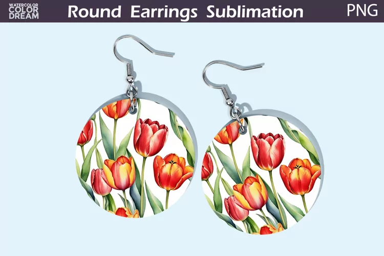 Tulip Round Earrings | Spring Flowers Earrings
