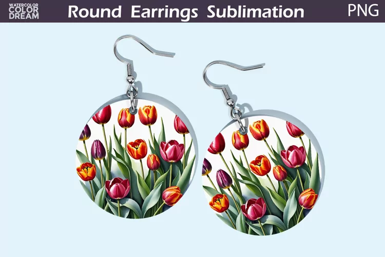 Tulip Round Earrings | Spring Flowers Earrings