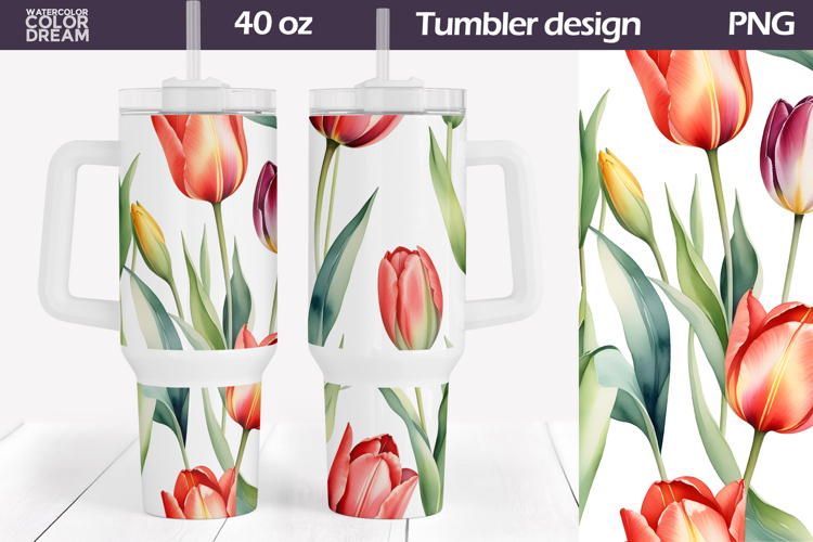 Watercolor Tulip Tumbler 40 Oz | Spring Floral Tumbler 40 Oz
