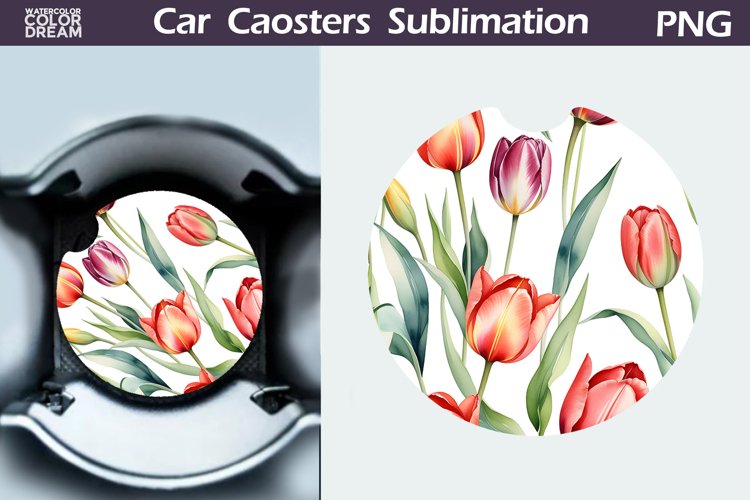 Tulip Car Coaster | Flowers Coaster | Car Coaster example image 1