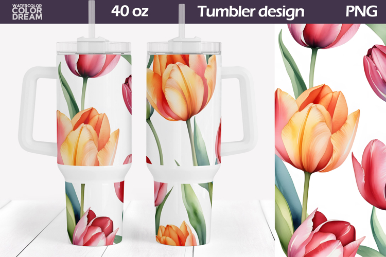 Watercolor Tulip Tumbler 40 Oz | Spring Floral Tumbler 40 Oz