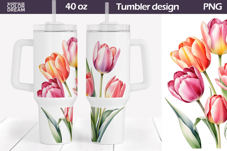 Watercolor Tulip Tumbler 40 Oz | Spring Floral Tumbler 40 Oz