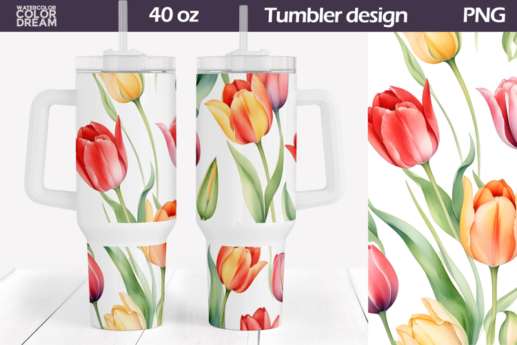 Watercolor Tulip Tumbler 40 Oz | Spring Floral Tumbler 40 Oz